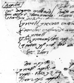 Extract from Sir Thomas Tresham's 
                letter to John Slynne dated 9 October 1597 and contained within British Library 
                (reference MSS 39831). Click image to see larger example.
